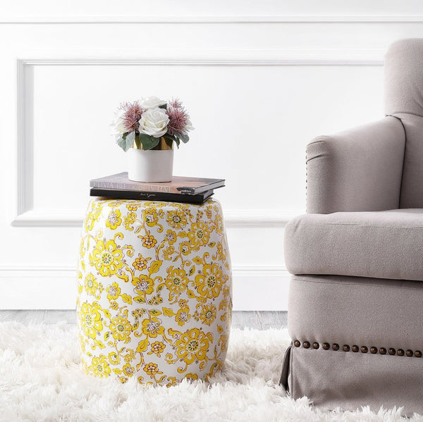 Safavieh RAINER, 17.97-Inch Vibrant Yellow Ceramic Garden Stool - Versatile Seating & Stylish Accent Piece ACS4591A