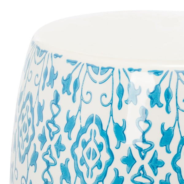 Safavieh SEBRYNA, Elegant 17.91-Inch Blue/White Ceramic Garden Stool - Versatile Accent for Home & Patio ACS4592B