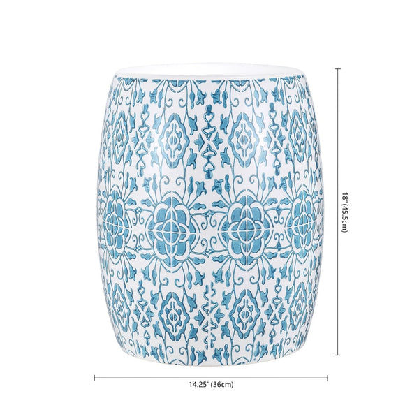 Safavieh SEBRYNA, Elegant 17.91-Inch Blue/White Ceramic Garden Stool - Versatile Accent for Home & Patio ACS4592B