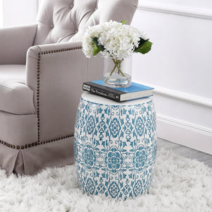 Safavieh SEBRYNA, Elegant 17.91-Inch Blue/White Ceramic Garden Stool - Versatile Accent for Home & Patio ACS4592B