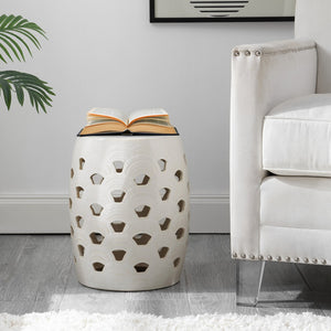Safavieh AMAISSA, Elegant 15-Inch Ceramic Garden Stool for Versatile Indoor and Outdoor Decor Enhancement Cream ACS4597A