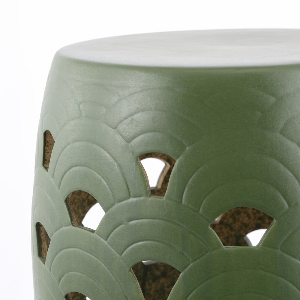 Safavieh AMAISSA, Elegant 15-Inch Ceramic Garden Stool for Versatile Indoor and Outdoor Decor Enhancement Moss Green / - ACS4597B