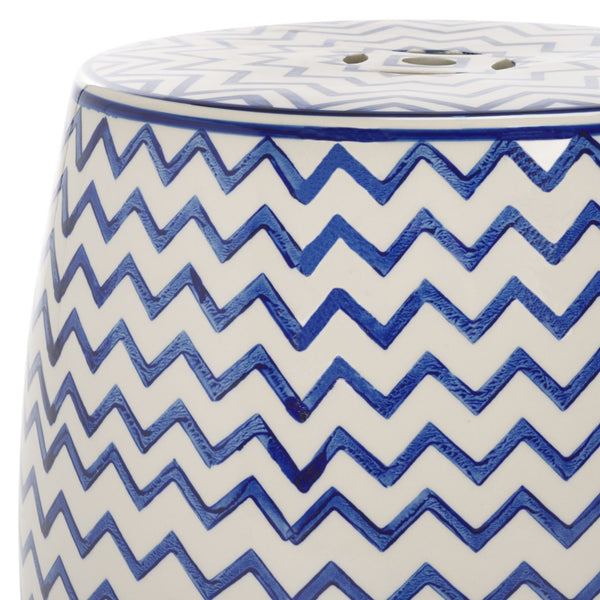 Safavieh SALANA, Vibrant Ceramic Garden Stool for Indoor & Outdoor Use - Stylish Accent for Any Decor White / Navy ACS4604B