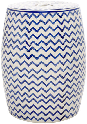 Safavieh SALANA, Vibrant Ceramic Garden Stool for Indoor & Outdoor Use - Stylish Accent for Any Decor White / Navy ACS4604B