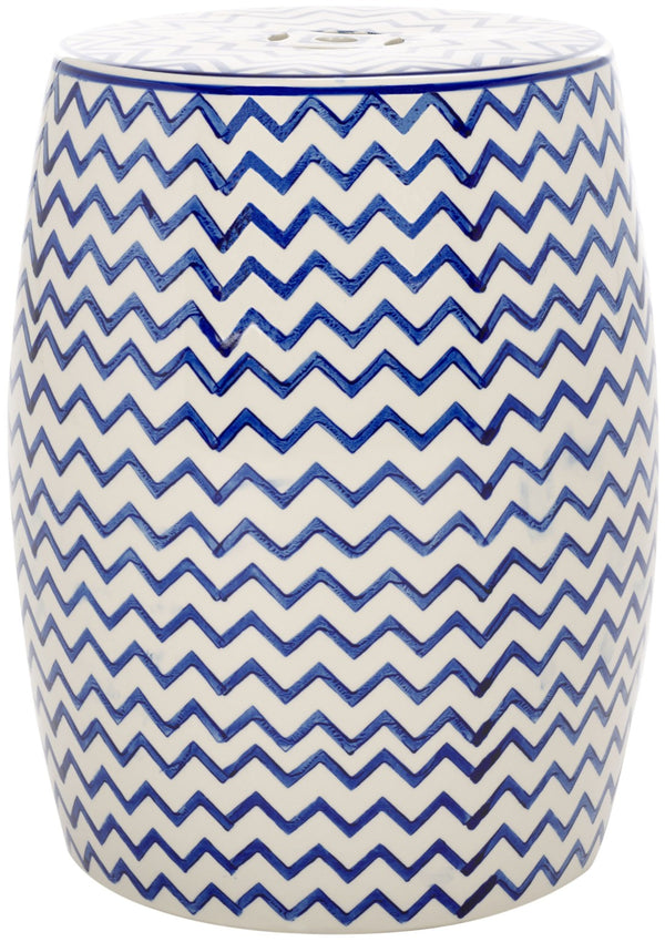Safavieh SALANA, Vibrant Ceramic Garden Stool for Indoor & Outdoor Use - Stylish Accent for Any Decor White / Navy ACS4604B