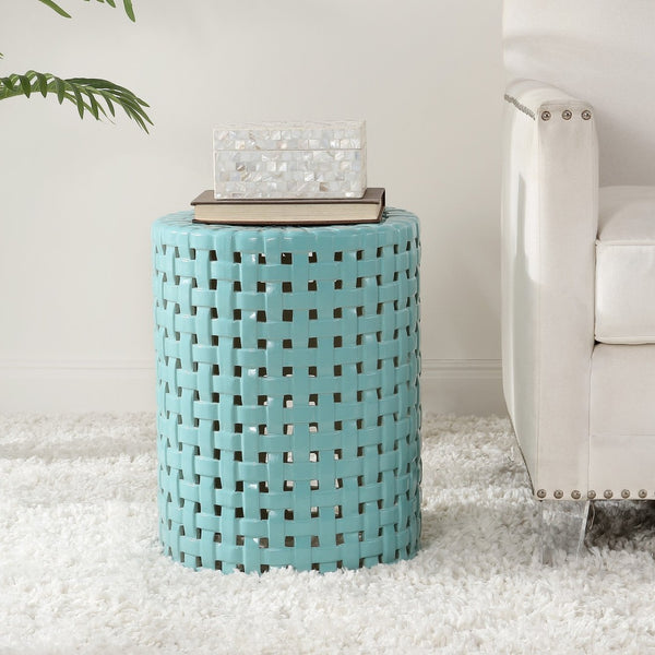 Safavieh SAYRE, Elegant 17.5-Inch Ceramic Garden Stool for Versatile Seating and Stylish Decor Accent Robins Egg Blue ACS4606B