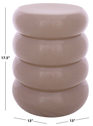 Dylan, Ceramic Garden Stool 17.5" High — Glazed Neutral Accent Side Table, Seat & Plant Stand