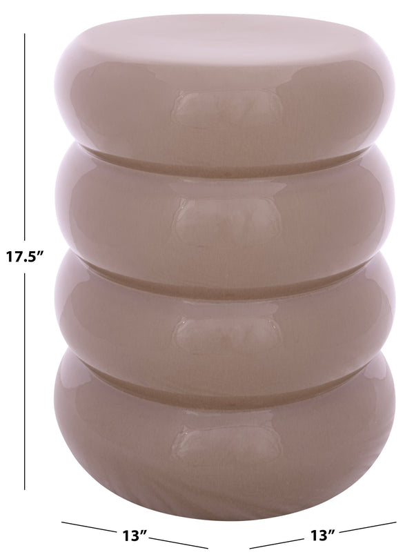 Dylan, Ceramic Garden Stool 17.5" High — Glazed Neutral Accent Side Table, Seat & Plant Stand