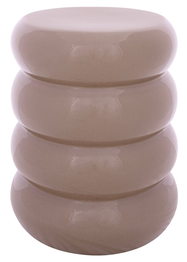 Dylan, Ceramic Garden Stool 17.5" High — Glazed Neutral Accent Side Table, Seat & Plant Stand