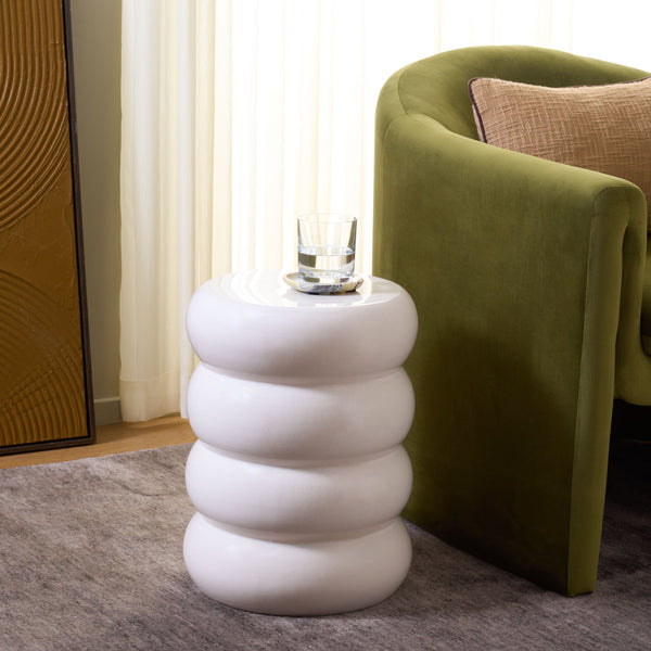 Dylan, Ceramic Garden Stool 17.5" High — Glazed Neutral Accent Side Table, Seat & Plant Stand
