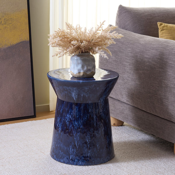 Lessa, Ceramic Garden Stool 17.5" Glossy Glazed Accent Seat And Side Table For Indoor Outdoor Use