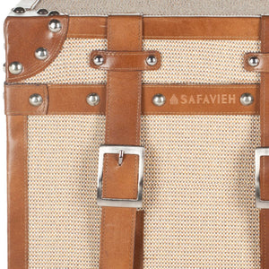 Safavieh Grand Tour Side Table - Vintage Steamer-Trunk Style With Rustic Burlap, Leather Trim & Brass Accents ACS6502A