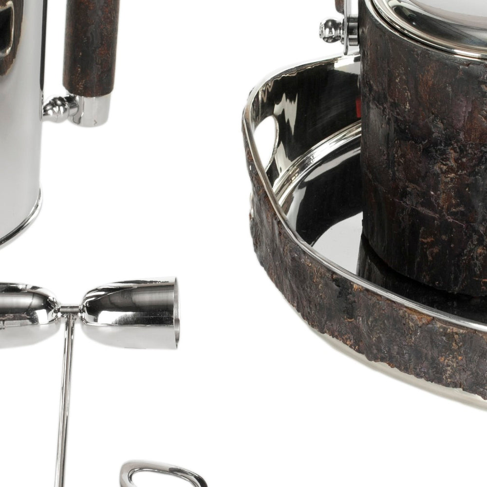 Safavieh Bark Bartender Set: 9-Piece Rustic Cocktail Kit With Metal Accents For Stylish Home Entertaining ACS8500B