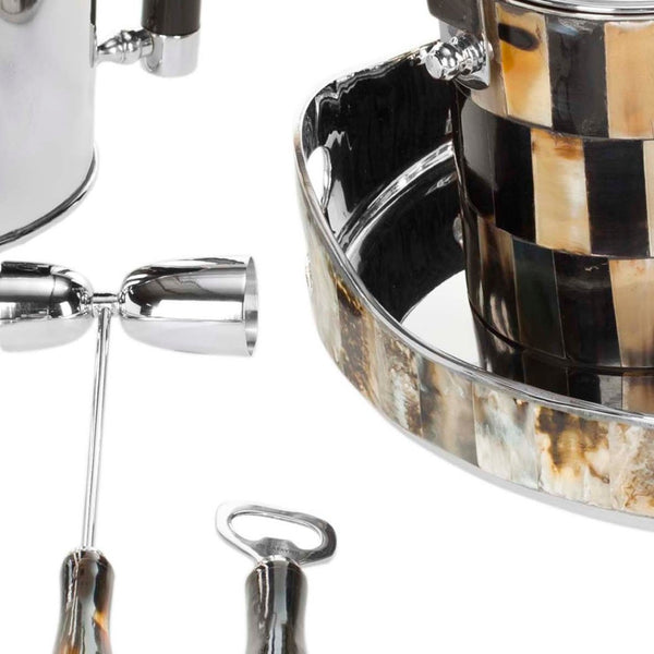 Safavieh Horn Bartender Set - 9-Piece Artisan Cocktail Collection With Genuine Horn, Steel & Brass Accents ACS8500C