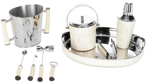 Safavieh Bone Bartender Set - Elegant Nine-Piece Cocktail Collection With White Bone, Steel & Brass Accents ACS8500D