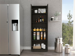 English Elm Multistorage tall pantry cabinet with five adjustable shelves, sleek double doors, hidden hinges and knobs ideal for kitchen, laundry or garage organization Multicolor 77.6 L x 17.3 W x 5.1 H B20092039