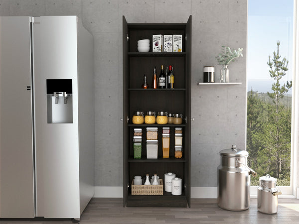 English Elm Multistorage tall pantry cabinet with five adjustable shelves, sleek double doors, hidden hinges and knobs ideal for kitchen, laundry or garage organization Multicolor 77.6 L x 17.3 W x 5.1 H B20092039