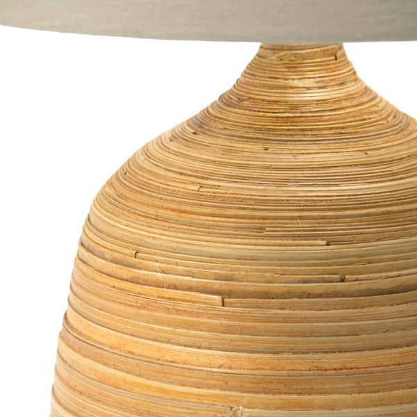 Zentique Janvier Bamboo-Wrapped Ceramic Lamp with Linen Shade — Warm Ambient Light for Bedside & Living Rooms AD025
