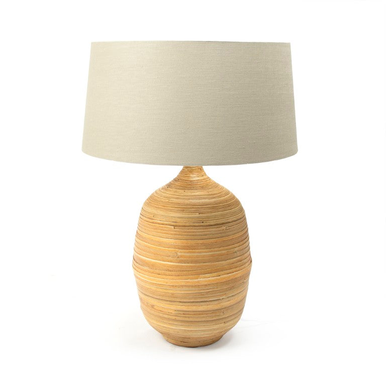 Zentique Janvier Bamboo-Wrapped Ceramic Lamp with Linen Shade — Warm Ambient Light for Bedside & Living Rooms AD025