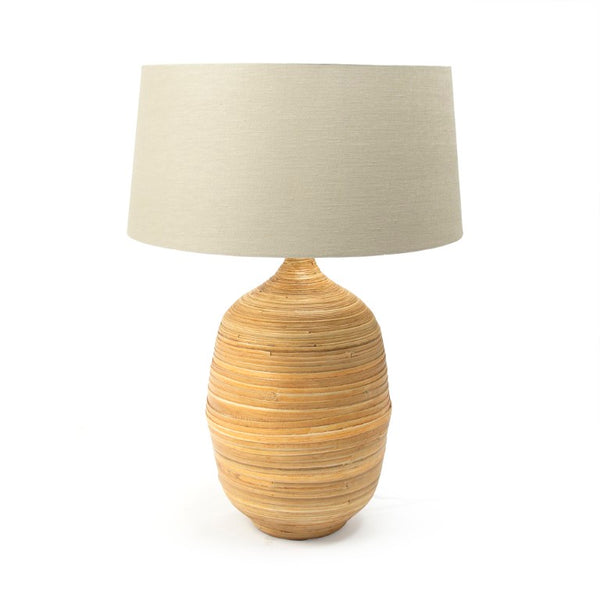 Zentique Janvier Bamboo-Wrapped Ceramic Lamp with Linen Shade — Warm Ambient Light for Bedside & Living Rooms AD025
