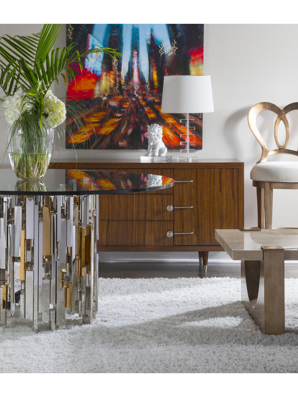 Lexington Artistica Home Cityscape Round Dining Table - Stunning Glass Top With Unique Stainless Steel And Brass Design Stainless Steel Wood 2041-870-60c