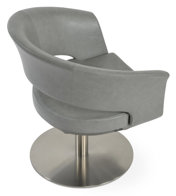 Soho Concept Bottega Lounge Chair Swivel Round - Stylish Soft Leatherette With Brushed Steel Base & 2-year Warranty Light Grey  Soho-concept-dining-chair-12762