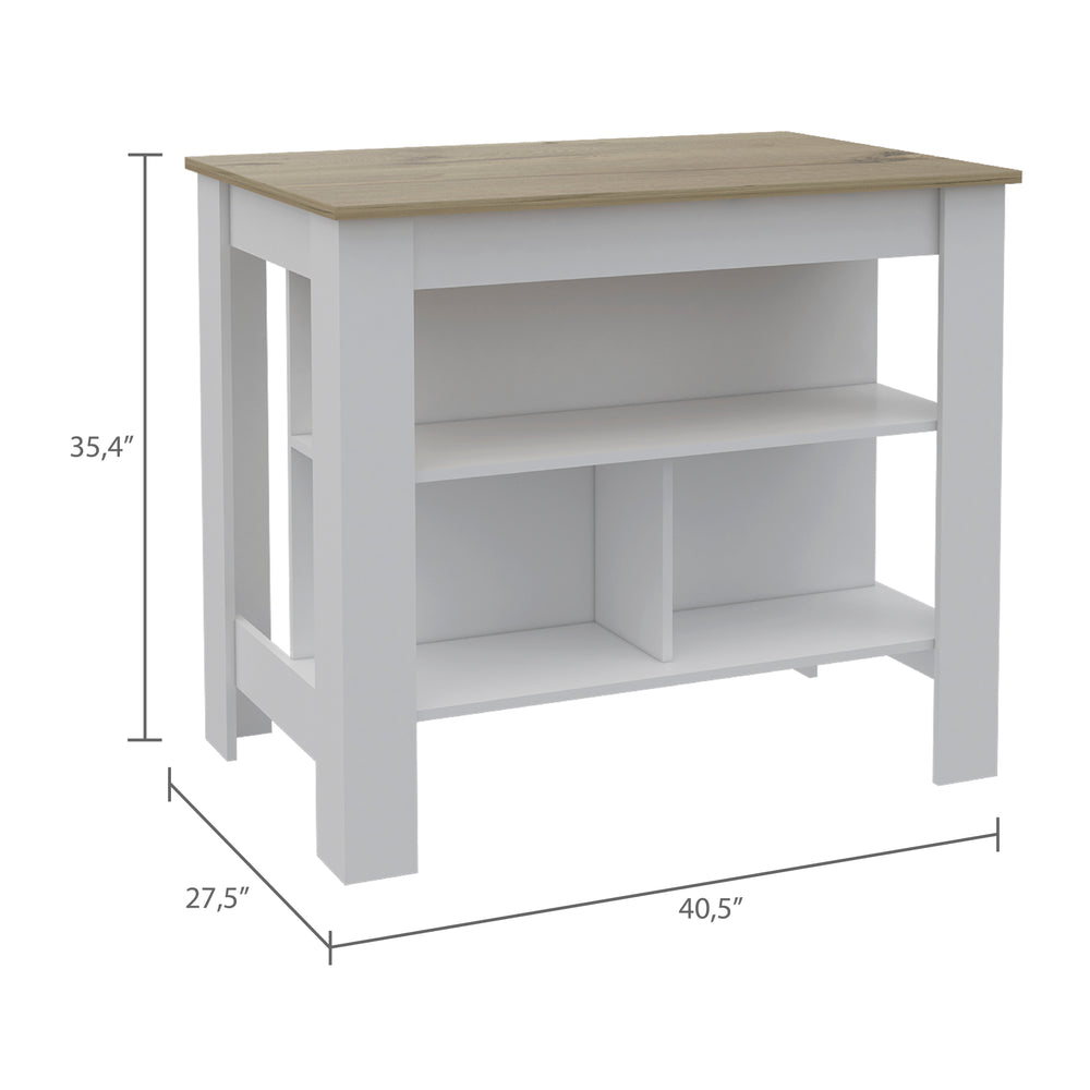 English Elm Cala Kitchen island with wide prep surface, spacious leg room and three open shelves for storage Multicolor 45.3 L x 32.7 W x 5.1 H B07092014