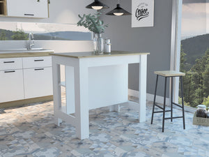 English Elm Cala Kitchen island with wide prep top, stool-friendly legroom and three open shelves for storage and organization Multicolor 45.3 L x 32.7 W x 5.1 H B20092014
