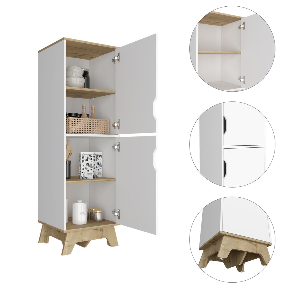 English Elm Pamplona Microwave Tall Cabinet with Countertop, Light Oak & White Double-Door Storage, 4 Shelves B20092108