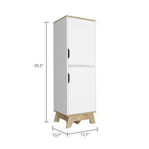 English Elm Pamplona Microwave Tall Cabinet with Countertop, Light Oak & White Double-Door Storage, 4 Shelves B20092108
