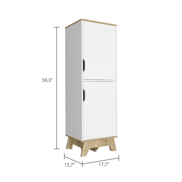 English Elm Pamplona Microwave Tall Cabinet with Countertop, Light Oak & White Double-Door Storage, 4 Shelves B20092108