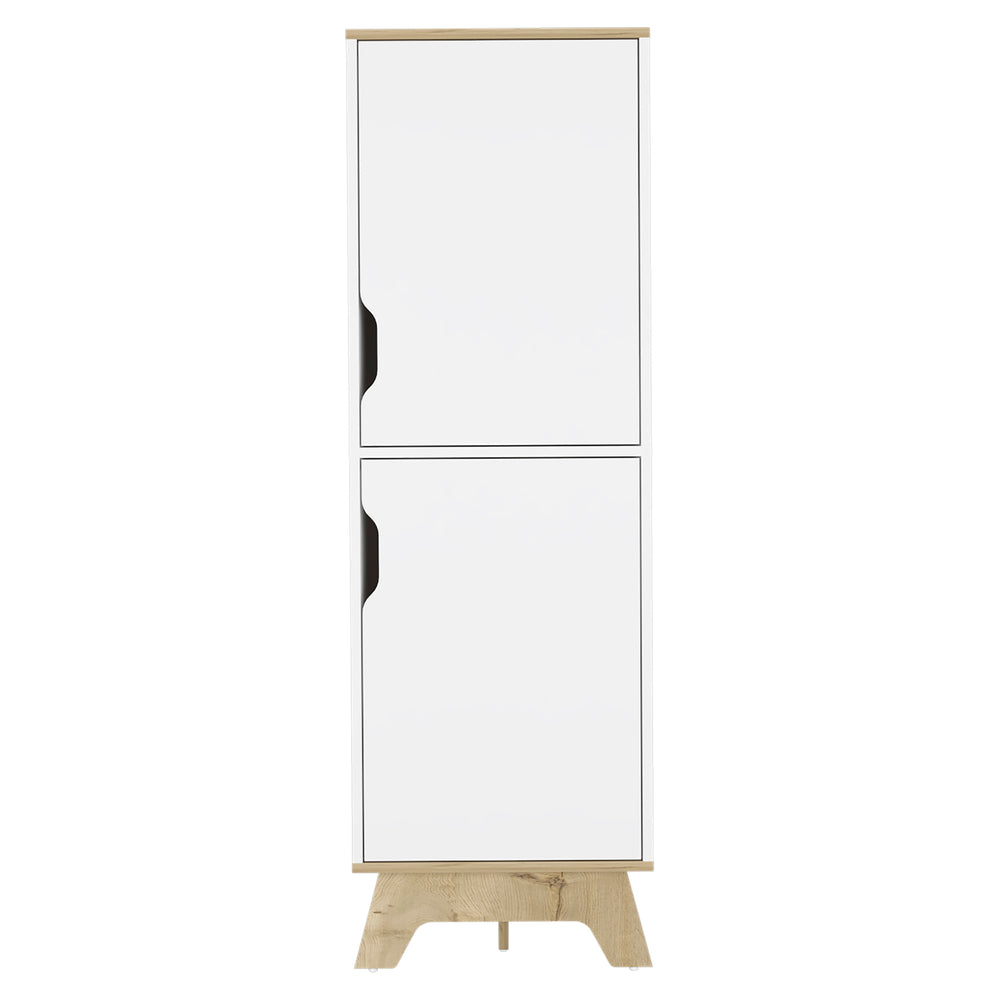 English Elm Pamplona Microwave Tall Cabinet with Countertop, Light Oak & White Double-Door Storage, 4 Shelves B20092108