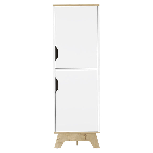 English Elm Pamplona Microwave Tall Cabinet with Countertop, Light Oak & White Double-Door Storage, 4 Shelves B20092108
