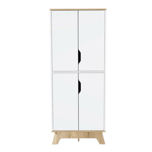 English Elm Pamplona Light Oak/White Double Kitchen Pantry Cabinet, Handle-Free Doors, 4 Adjustable Shelves, Stylish Storage B20092109