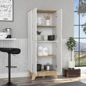 English Elm Pamplona Light Oak/White Double Kitchen Pantry Cabinet, Handle-Free Doors, 4 Adjustable Shelves, Stylish Storage B20092109
