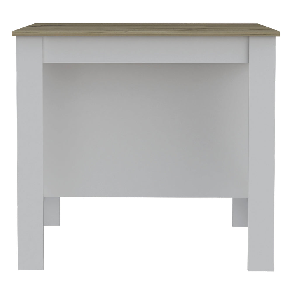 English Elm Kitchen Island - Compact 35" Tall Table With Antimicrobial Top, 3 Shelves & White/Light Oak Finish B097132889