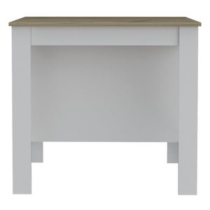 English Elm Kitchen Island - Compact 35" Tall Table With Antimicrobial Top, 3 Shelves & White/Light Oak Finish B097132889