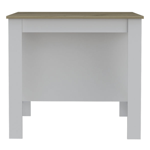 English Elm Kitchen Island - Compact 35" Tall Table With Antimicrobial Top, 3 Shelves & White/Light Oak Finish B097132889
