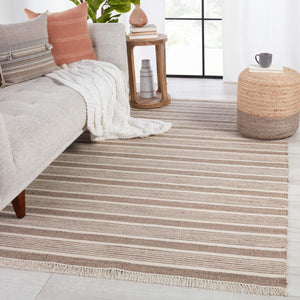 Jaipur Living Vibe by Jaipur Living Kahlo Handwoven Jute Cotton Flatweave Striped Neutral Area Rug Taupe 10'X14' RUG150873