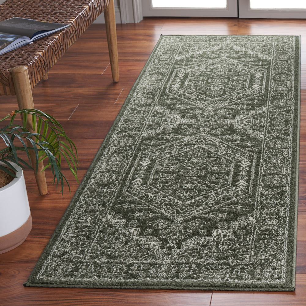 Safavieh Adirondack Contemporary Round Area Rug In Dark Green And Ivory — Low-Profile, Durable, Natural Texture 8'-0" x 8'-0" ADR108Y-8R