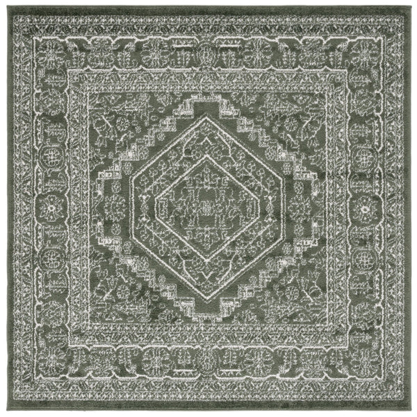 Safavieh Adirondack Square Area Rug Dark Green Ivory – Low-Profile Power-Loomed Jute Blend For Modern Homes 8'-0" x 8'-0" ADR108Y-8SQ