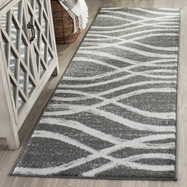 Safavieh Adirondack Charcoal Ivory Abstract Rug — Low 3/8" Pile, Power-Loomed Turkey, Durable Stylish Focal Point 6'-0" x 8'-0" ADR125R-68