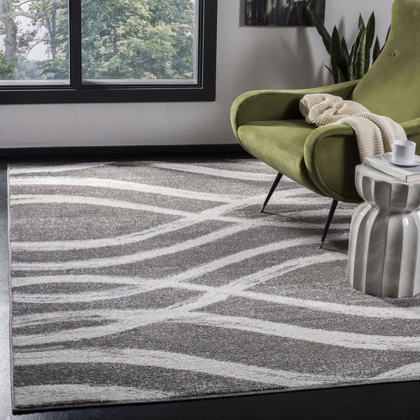 Safavieh Adirondack Charcoal Ivory Abstract Rug — Low 3/8" Pile, Power-Loomed Turkey, Durable Stylish Focal Point 6'-0" x 8'-0" ADR125R-68