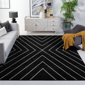 Safavieh Adirondack Modern Chevron Area Rug Black & Light Grey — Durable Low-Profile Power-Loomed Design, Made In Turkey 6'-0" x 9'-0" ADR251F-6