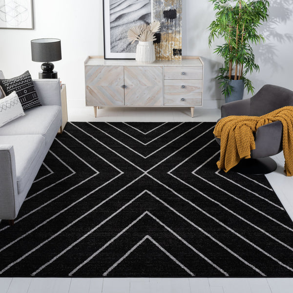 Safavieh Adirondack Bold Black & Light Grey Geometric Area Rug — Durable Jute Blend, Low-Profile Plush, Modern Focal Point 8'-0" x 8'-0" ADR251F-8SQ