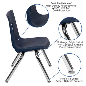 English Elm Mickey Ergonomic Student Stack Chair for Classrooms and Daycares - Durable, Space-Saving Design Navy ADV-SSC-12NAVY