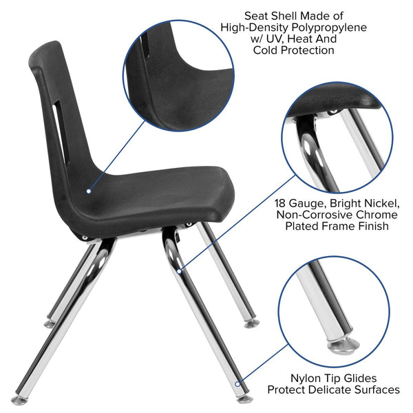 English Elm Mickey Advantage Student Stack Chair for Grades K-2 – Ergonomic, Durable, Space-Saving Design Black ADV-SSC-14BLK