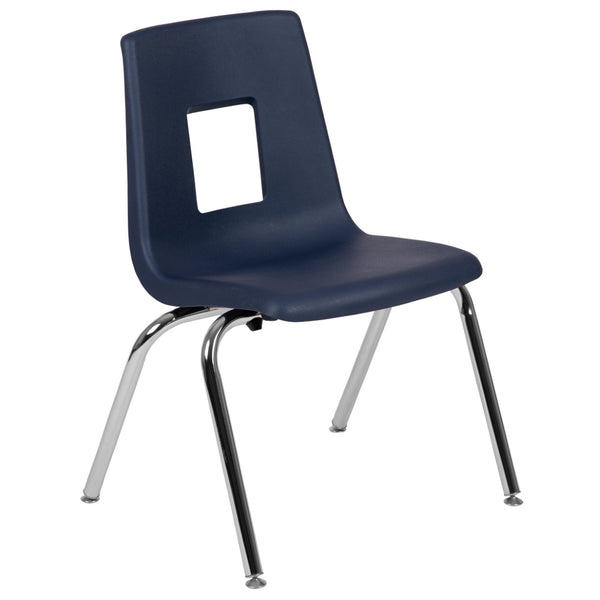 English Elm Mickey Stackable Student Chair for Classroom Comfort - Ergonomic Design, Durable, Space-Saving Solution Navy ADV-SSC-16NAVY
