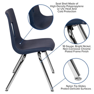 English Elm Mickey Stackable Student Chair for Classroom Comfort - Ergonomic Design, Durable, Space-Saving Solution Navy ADV-SSC-16NAVY