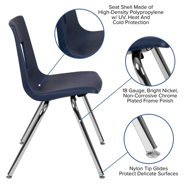English Elm Mickey Student Stack Chair – Ergonomic Design, Durable Construction & Space-Saving for Classrooms Navy ADV-SSC-18NAVY